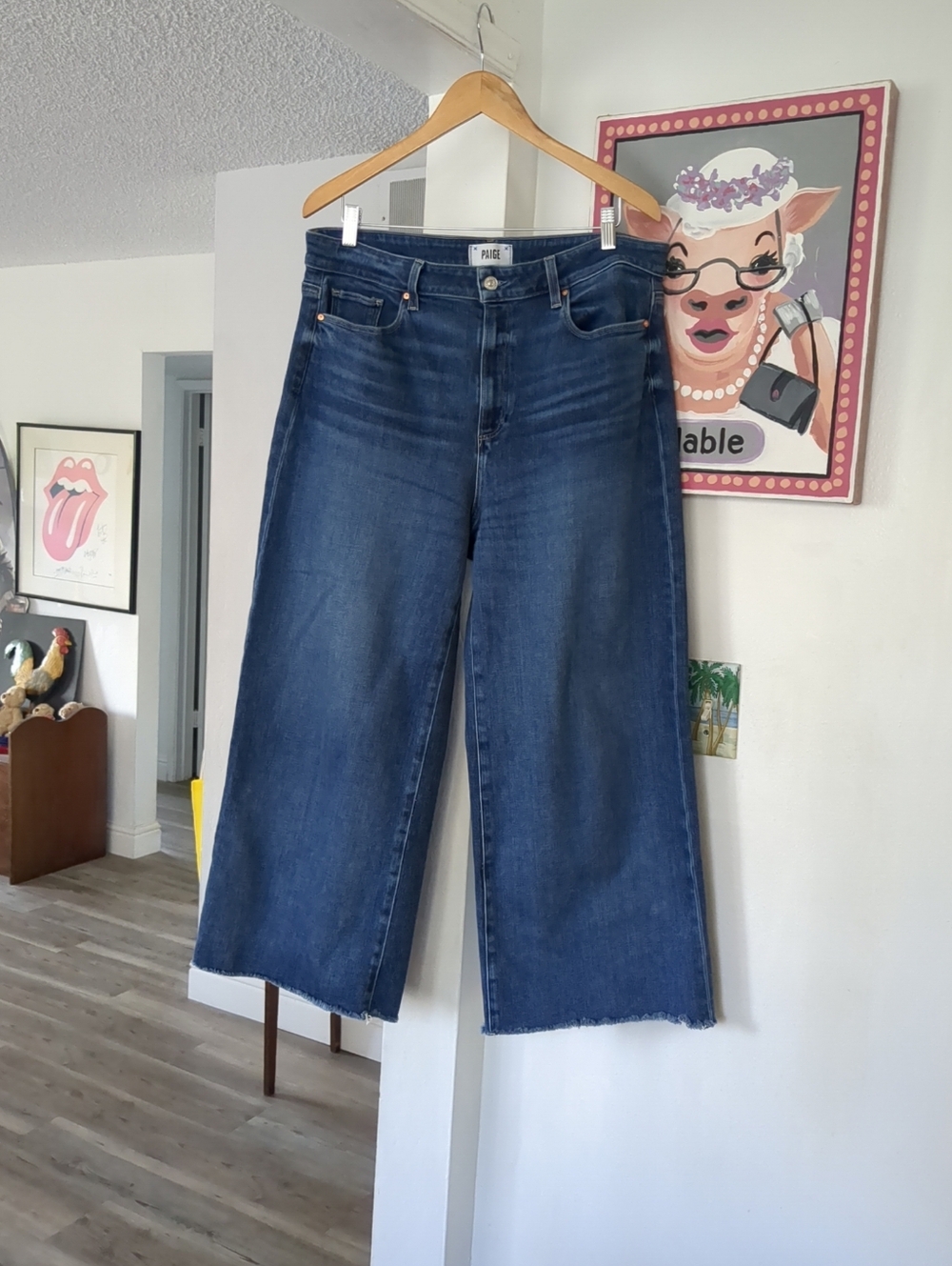PAIGE Womens Anessa Jeans Size 34 Distressed Hem Wide Leg, Ankle in A CAPELLA